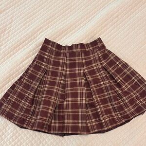 Plaid Skirt in Burgundy and Cream